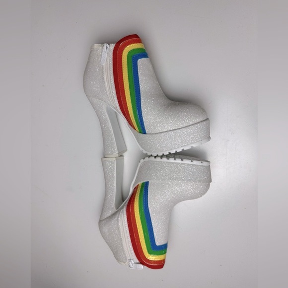 Ellie X Dolls Kill White 557 Cherub Glittery Rainbow Cloud Heeled Boots NIB 7 - Picture 13 of 16